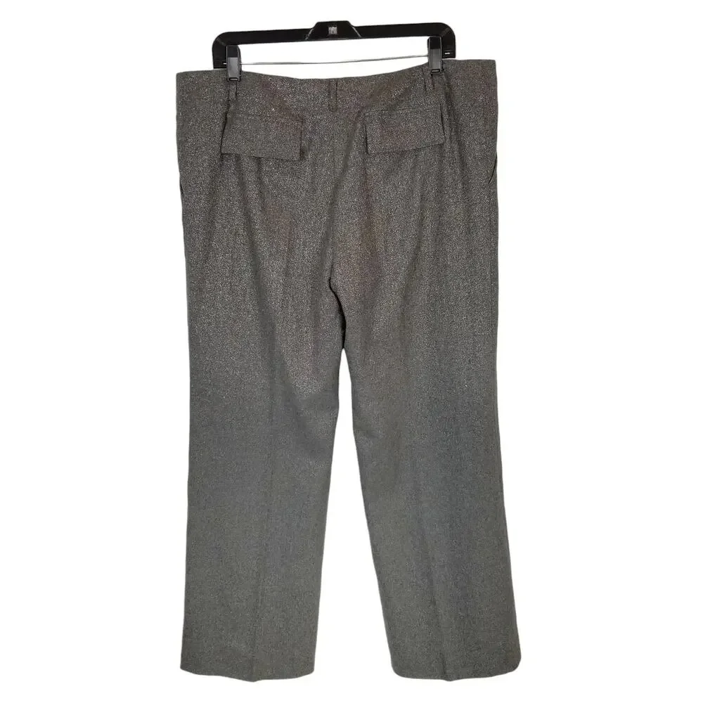Per Se Women's Gray Silver Wool Blend Flat Front Wide Leg Dress Pants Size 16